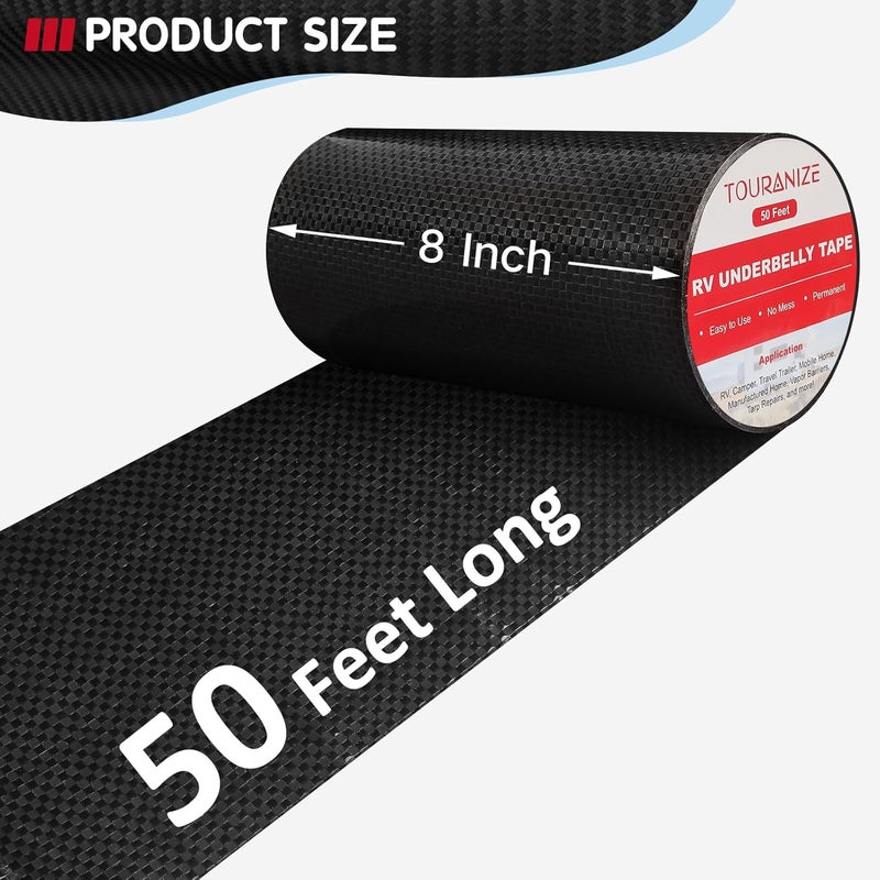 Touranize RV Underbelly Material RV Underbelly Tape, 8'' x 50' Waterproof Flex Belly Tape with Permanent Sealing Adhesive for Mobile Home, Camper Travel Trailer, Tear Repair Patch, Black - Image 2